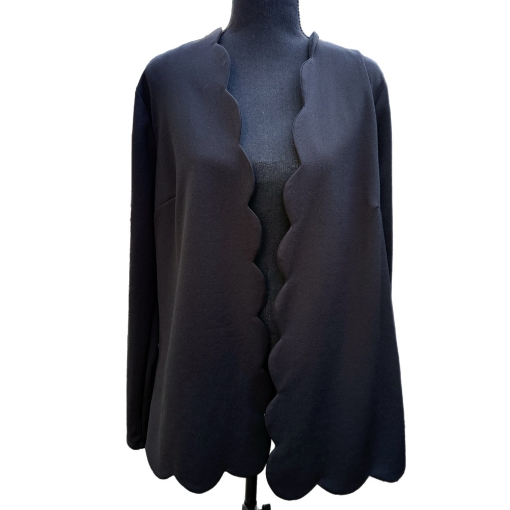 Black‎ Scalloped Open Front Women’s Blazer Jacket